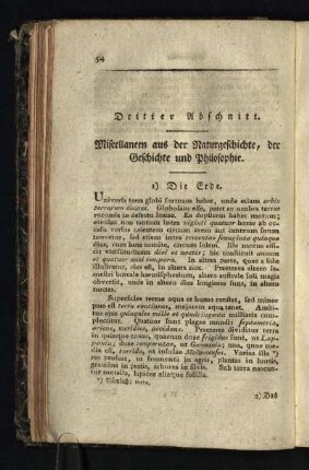 Dritter Abschnitt: Miscellaneen aus der Naturgeschichte, der Geschichte und Philosophie