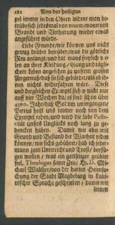 ... was ein gottseliger geübter seel. Theologus seiner Zeit/ H.D. Michael Walther/ von der harten Heimsuchung der Stadt Magdeburg in Lateinischer Sprache geschrieben ...