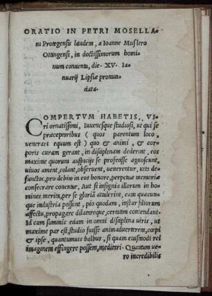 Oratio in Petri Mosellani Protegensis ....