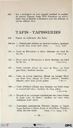 Tapis – Tapisseries (Nr. 104-114)