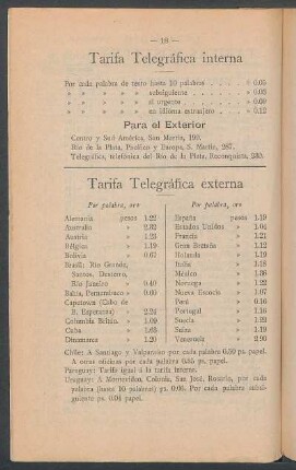 Tarifa telegráfica interna