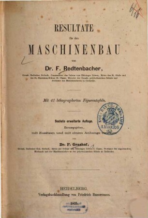 Resultate für den Maschinenbau : mit 41 lithographirten Figurentafeln
