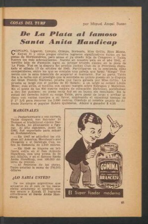 De La Plata al famoso Santa Anita Handicap : Cosas del turf