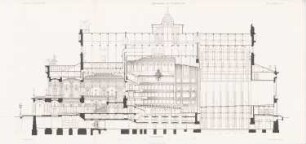 Neues Theater (Oper), Frankfurt/Main: Längsschnitt (aus: Atlas zur Zeitschrift für Bauwesen, hrsg. v. L.v.Tiedemann, Jg. 33, 1883)