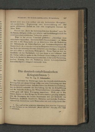 Die deutsch-ostafrikanischen Kriegsmünzen.