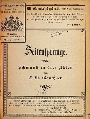 Seitensprünge : Schwank in 3 Akten