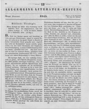 Scheitlin, P.: Meine Apologie der Bibel. Eine Vorlesung. 2. Aufl.. St. Gallen: Scheitlin & Zollikofer 1844