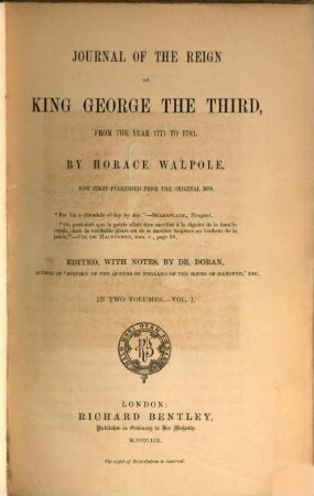 Journal of the Reign of King George the Third, from the Year 1771 to 1783, 1