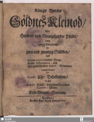 Königs Davids Göldnes Kleinod : oder Hundert und Neunzehender Psalm ...