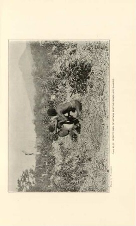 Plate XLIX. Negrito men of Bataan beating gongs and dancing