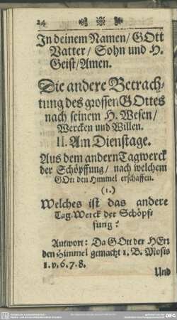 Die andere Betrachtung des grossen GOttes nach seinem H. Wesen, Wercken und Willen