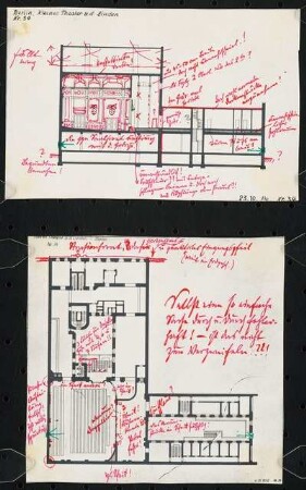 Kleines Theater Unter den Linden (auch: Schall und Rauch), Berlin: Grundriss und Längsschnitt