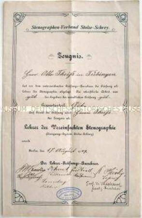 Zeugnis des Stenographen-Verbandes Stolze-Schrey - Familienkonvolut
