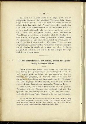 Der Luftwiderstand der ebenen, normal und gleichmässig bewegten Fläche.