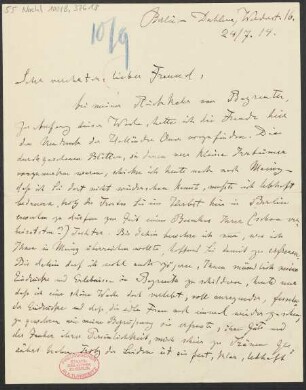 Brief an B. Schott's Söhne : 24.07.1914