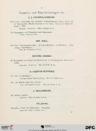 Aquarelle und Handzeichnungen etc. (Nr. 438-501a)