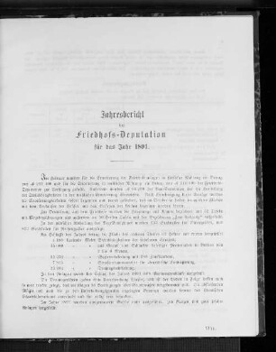 Jahresbericht der Friedhofs-Deputation für das Jahr 1891.
