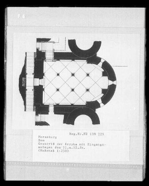 Grundrissdetail des Domes zu Merseburg im Zustand des 11. Jahrhuderts: Krypta mit Eingangsanlagen