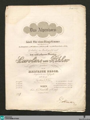 Das Alpenhorn : Lied für eine Singstimme mit Begleitung des Pianoforte und Waldhorn (od. Violoncell) oder des Pianoforte allein; 18tes Werk