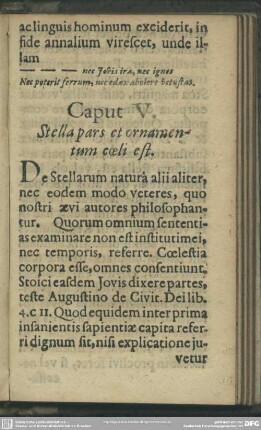 Caput V. Stella pars et ornamentum coeli est