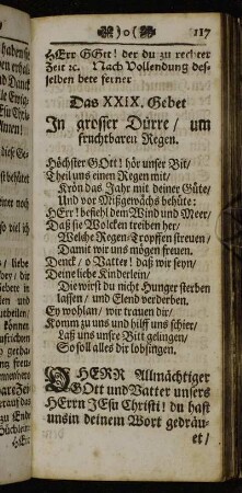 Das XXIX. Gebet In grosser Dürre/ um fruchtbaren Regen. - Das XXX. Danck-Gebet. Für einen bescherten fruchtbaren Regen.