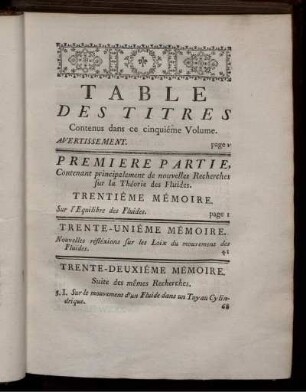 Table des titres.