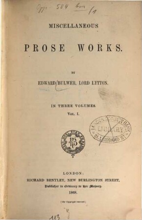 Miscellaneous Prose Works : In Three Volumes, 1