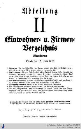 Abteilung II. Einwohner- und Firmenverzeichnis.