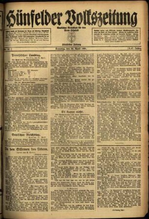 Ausgabe vom Samstag, den 23. April 1921.