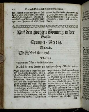 Auf den zweyten Sonntag in der Fasten. Exempel-Predig. Inhalt. Ein Kleines thut wol