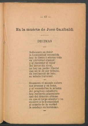 En la muérte de José Garibaldi : Décimas