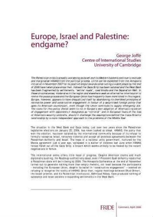 Europe, Israel and Palestine : endgame?