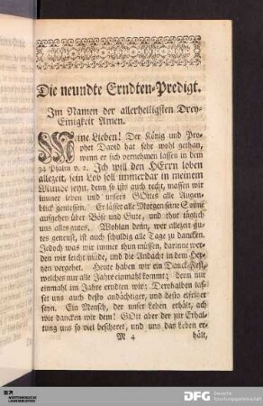 Die neundte Erndten-Predigt