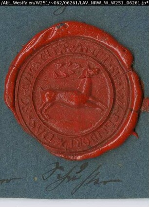Siegler: Warendorf, Schuster-Zunft Überlieferungsart: Abdruck. Stoff: Lack Farbe: rot Form: rund. Durchmesser: 35 mm