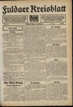 Erste Ausgabe vom Mittwoch, den 10. Februar 1915.