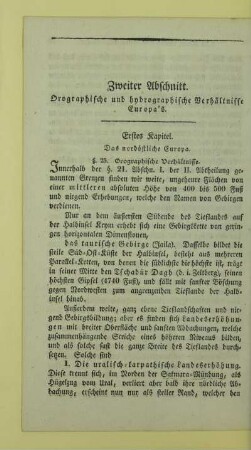 Zweiter Abschnitt. Orographische und hydrographische Verhältnisse Europa's