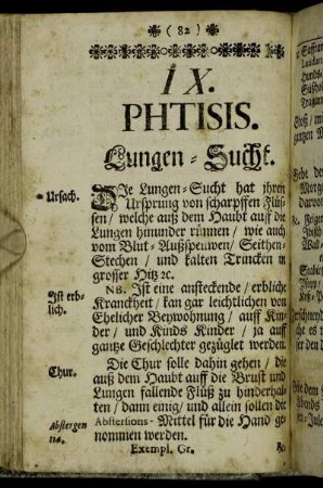 IX. Phtisis. Lungen-Sucht. - X. Pulmonum adnascentia. Lungen-Anwachsung. - XI. Peripneumonia. Lungen-Entzündung.