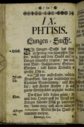 IX. Phtisis. Lungen-Sucht. - X. Pulmonum adnascentia. Lungen-Anwachsung. - XI. Peripneumonia. Lungen-Entzündung.