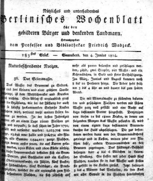 283stes Stueck, Sonnabend, den 4.Junius 1814