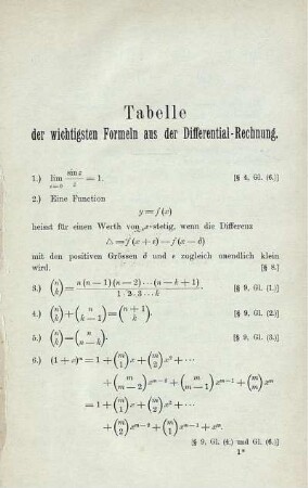 Tabelle der wichtigsten Formeln aus der Differential-Rechnung.