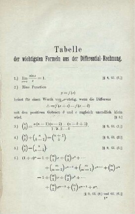 Tabelle der wichtigsten Formeln aus der Differential-Rechnung.
