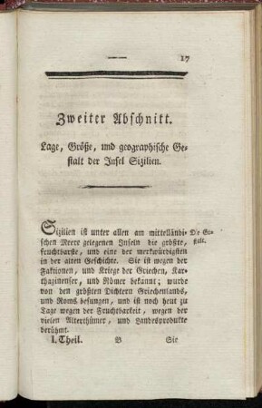 Zweiter Abschnitt. Lage, Größe, und geographische Gestalt der Insel Sizilien.