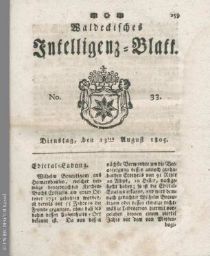 No. 33, Dienstag, den 13ten August 1805