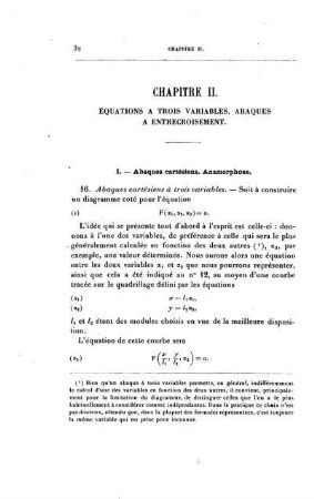 Chapitre II. Équations à trois variables. Abaques à entrecroisement.
