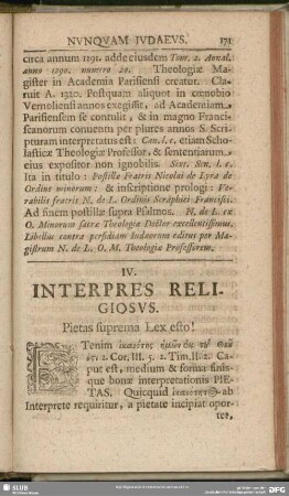 IV. Interpres Religiosus