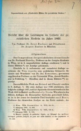 Bericht über die Leistungen in Gebiete der gerichtlichen Medicin im Jahre .... 1869