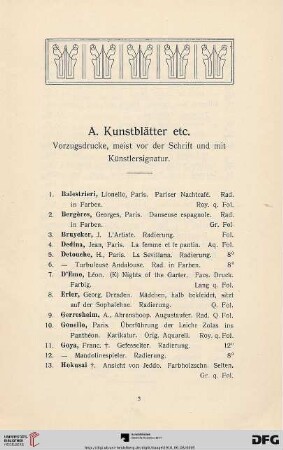 A. Kunstblätter etc. (Nr. 1-115)