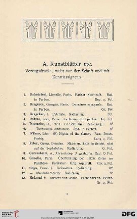 A. Kunstblätter etc. (Nr. 1-115)
