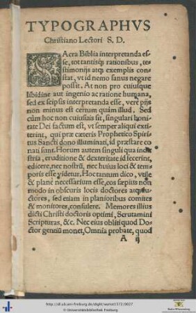 Typographus Christiano Lectori Salutem Dicit