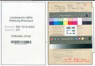 Entnazifizierung Ernst Kolkmann , geb. 15.07.1891 (Studienrat)